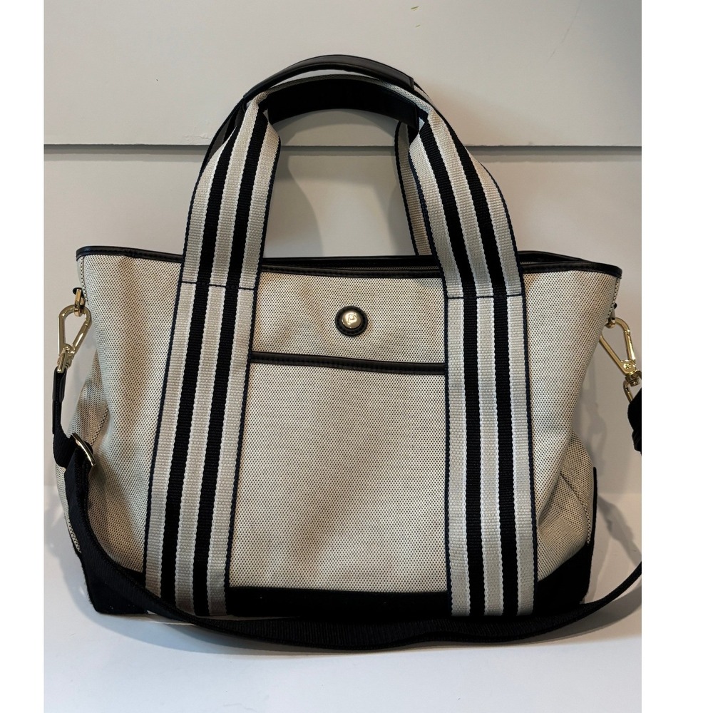 Paravel Cabana Tote Cream Navy Canvas Striped Crossbody Handbag Medium
